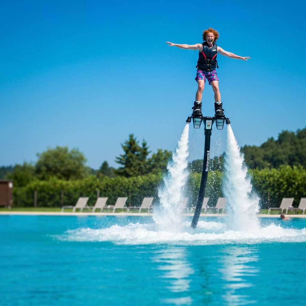 Excited flyboarder doing tricks