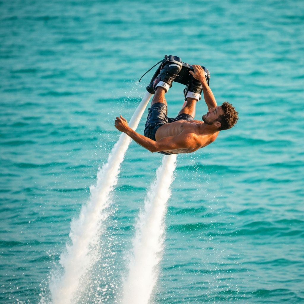 Epic 360° flyboard rotation above ocean