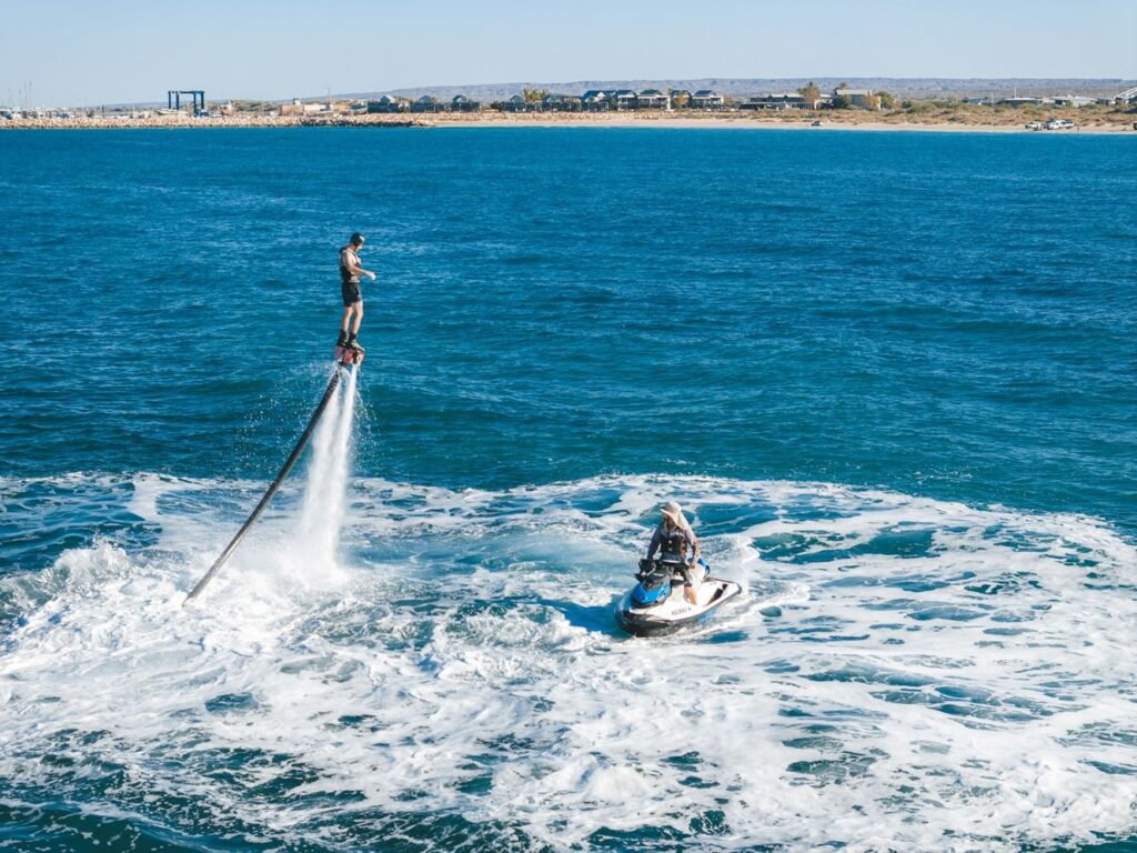Flyboarder doing aerial trick